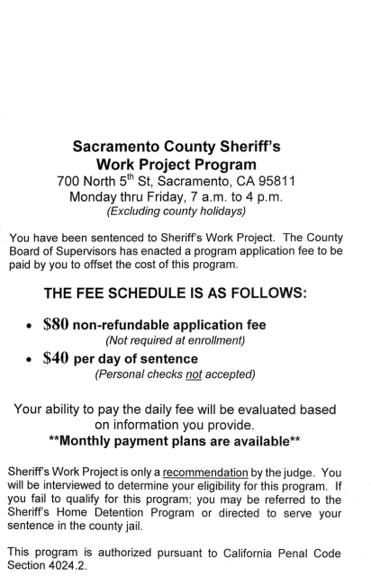 Sacramento County Work Project Information